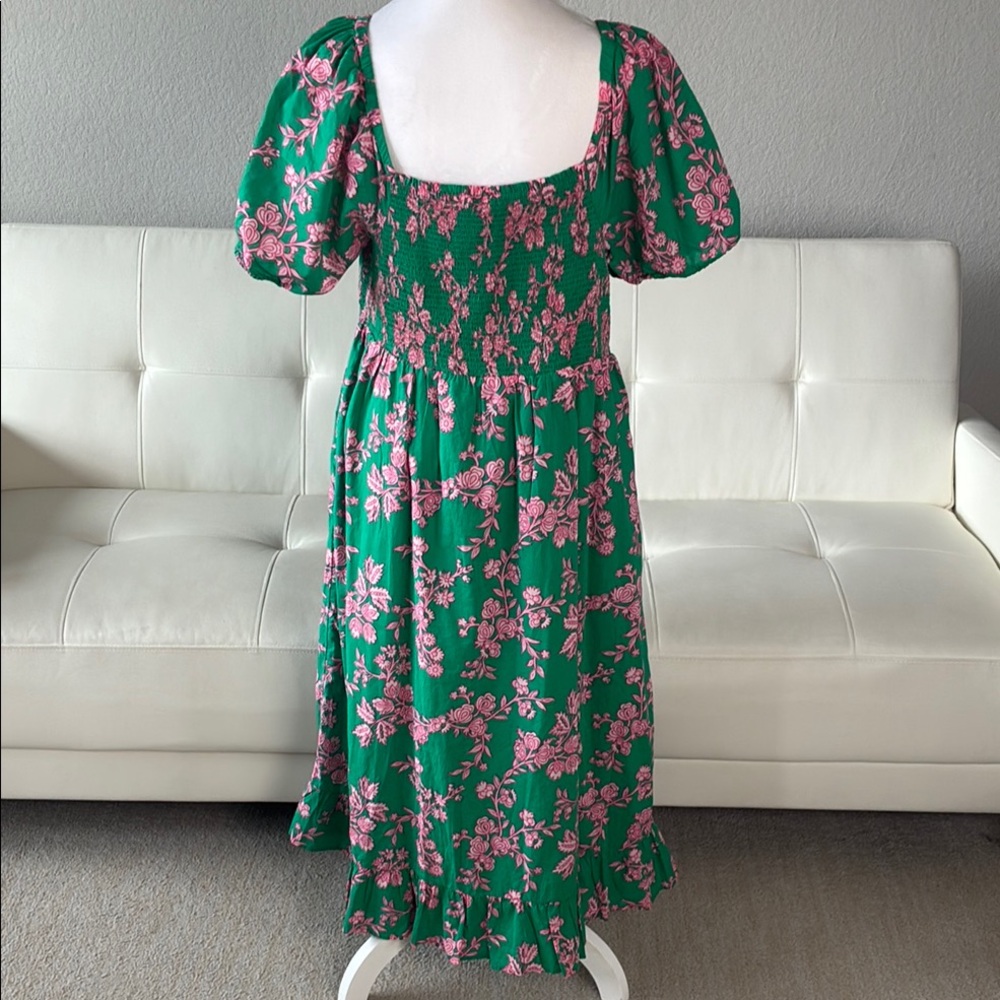 NEW J. Crew Green and Pink Floral Long Dress with Pockets - Picture 7 of 14